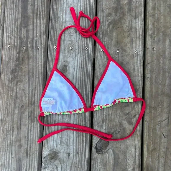 Y2k Bikini Halter Tie Top Cherries Colorful Coquette Early 2000s Swim Suit Top - Picture 3 of 6